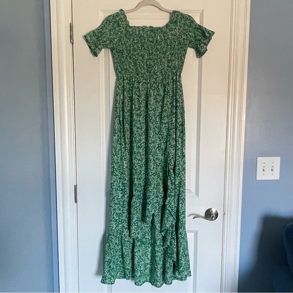 Lulus smocked floral maxi Dress green white 35447 - Picture 7 of 13